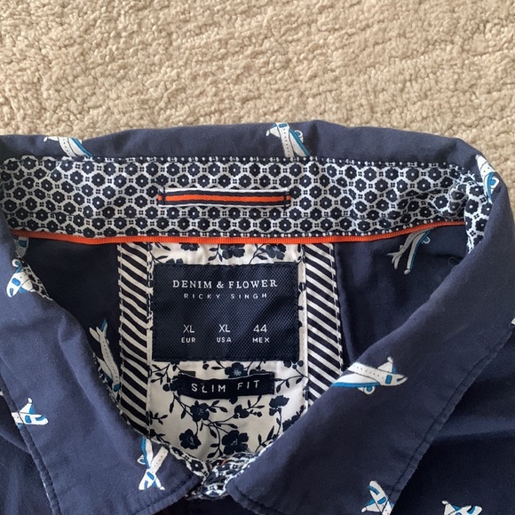 XL Denim and Flower Dress Shirt - Picture 2 of 4